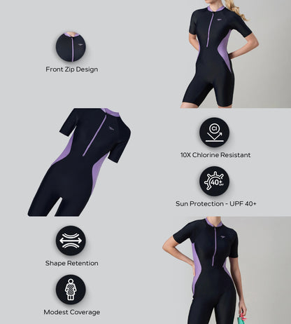 Women's Endurance10 Essential Panel Closedback Kneesuit - True Navy & Purple Mist