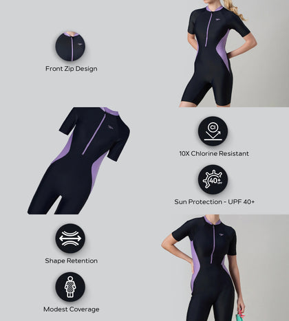 Women's Endurance10 Essential Panel Closedback Kneesuit - True Navy & Purple Mist