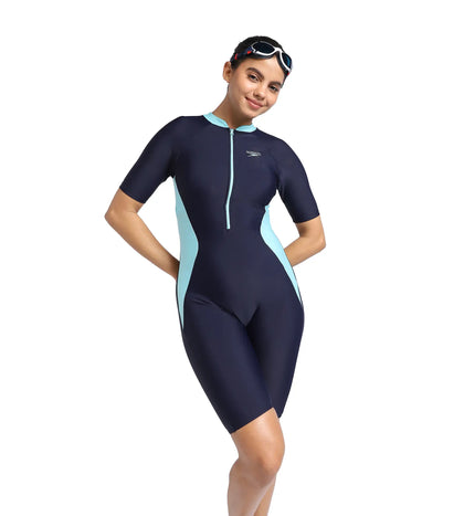Women's Endurance Essential Panel Kneesuit Swimwear  - True Navy  &  Marine Blue_6