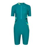 Women's Endurance10 Essential Splice Print Closedback Kneesuit - Kai Green & Mayan Blue