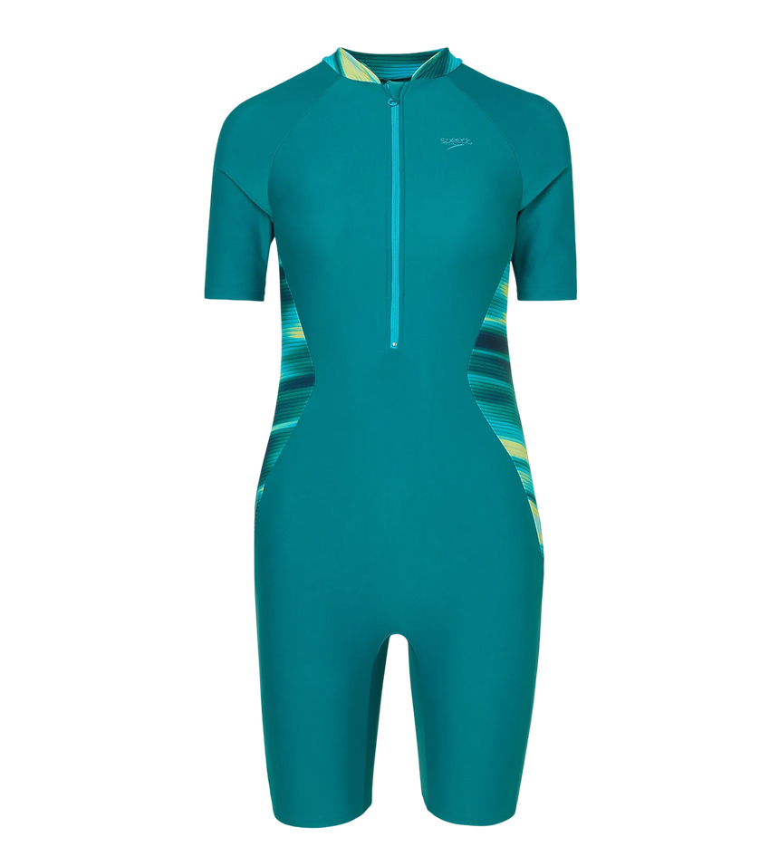 Women's Endurance10 Essential Splice Print Closedback Kneesuit - Kai Green & Mayan Blue