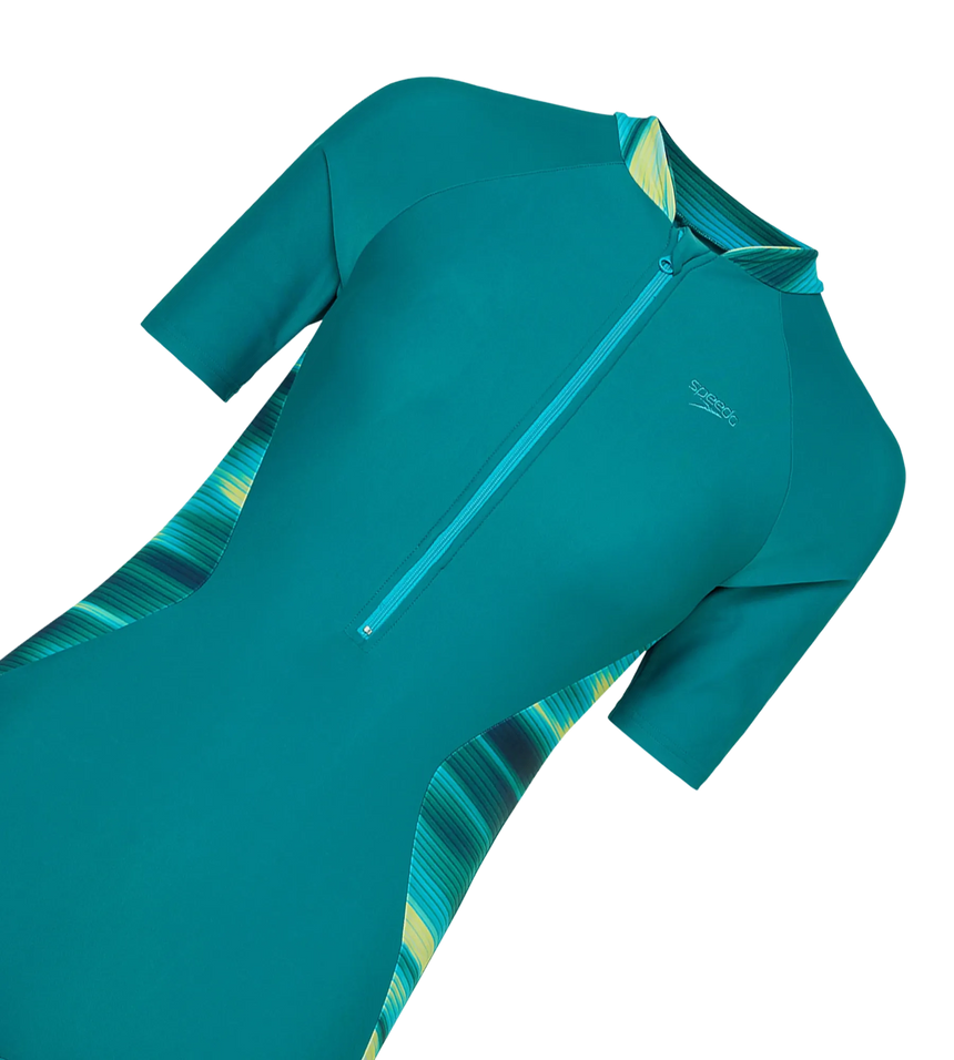 Women's Endurance10 Essential Splice Print Closedback Kneesuit - Kai Green & Mayan Blue