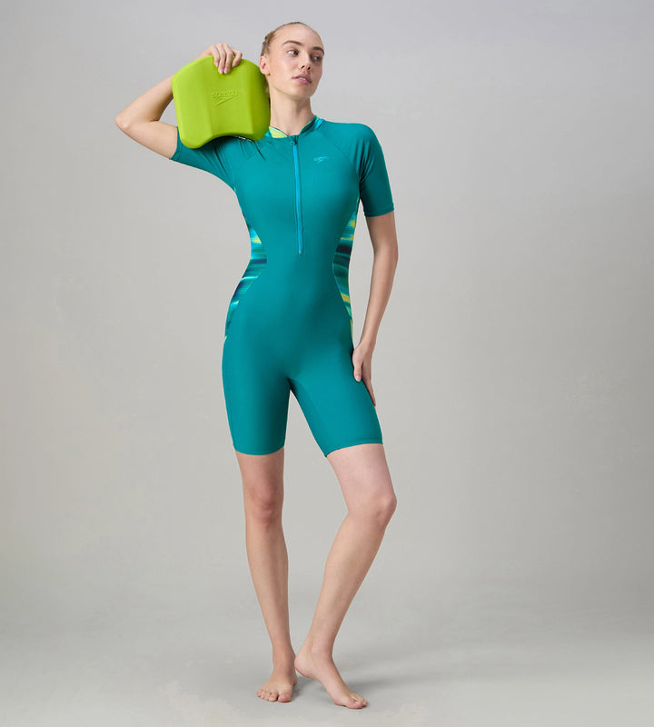Women's Endurance10 Essential Splice Print Closedback Kneesuit - Kai Green & Mayan Blue