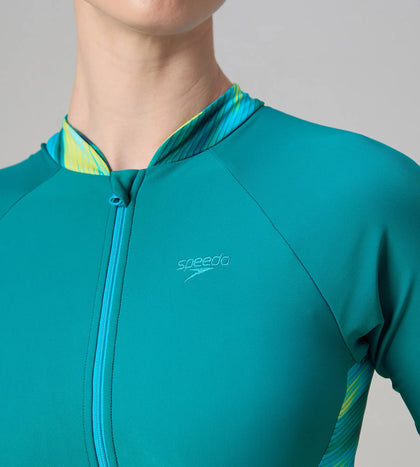 Women's Endurance10 Essential Splice Print Closedback Kneesuit - Kai Green & Mayan Blue