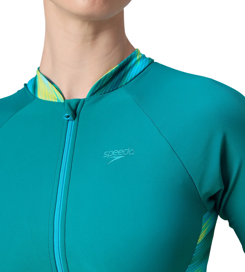 Women's Endurance10 Essential Splice Print Closedback Kneesuit - Kai Green & Mayan Blue