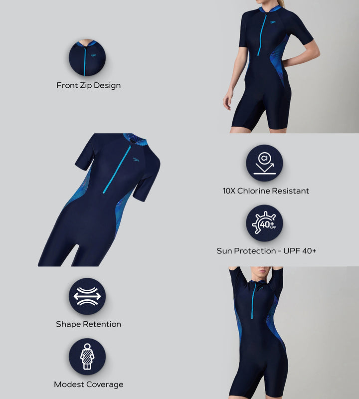 Women's Endurance10 Essential Splice Print Closedback Kneesuit - True Navy & Mayan Blue