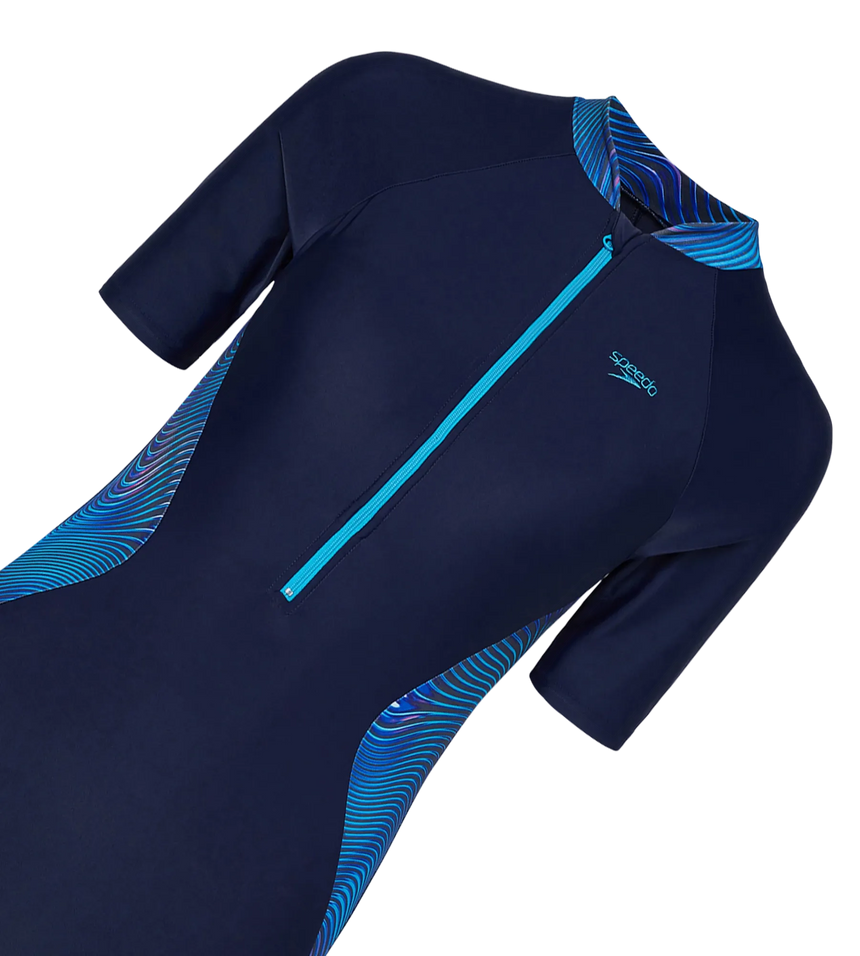 Women's Endurance10 Essential Splice Print Closedback Kneesuit - True Navy & Mayan Blue