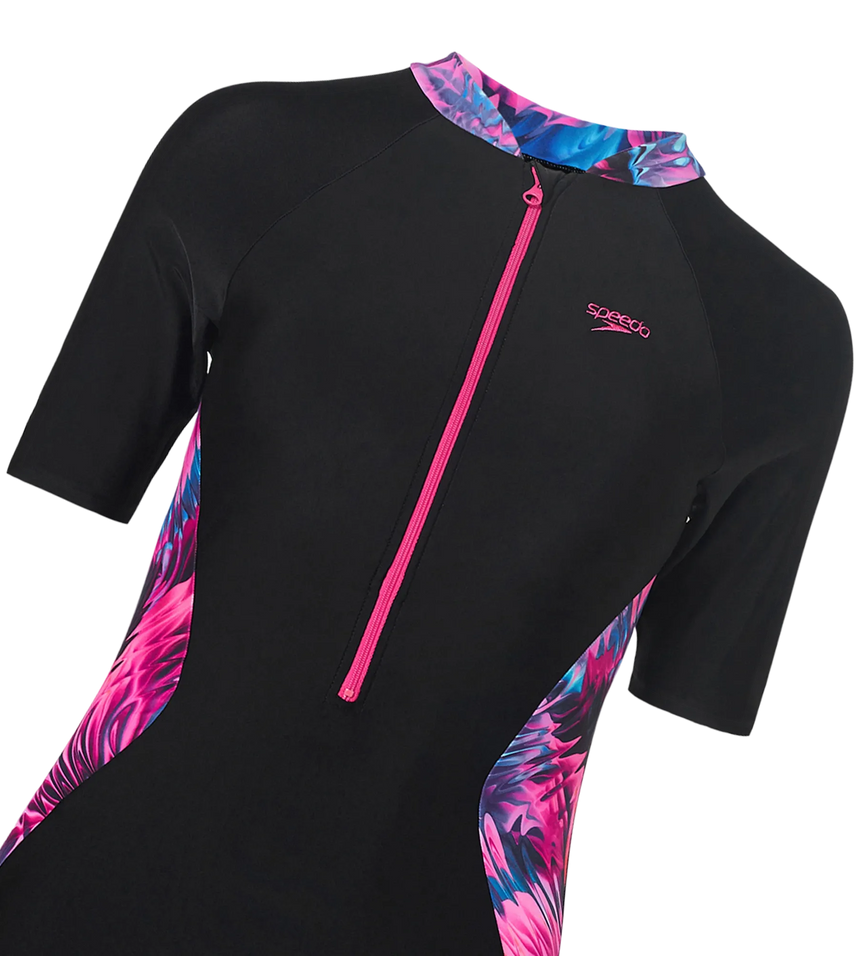 Women's Endurance10 Essential Splice Print Closedback Kneesuit - Black & Margarita Pink