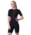 Women's Endurance10 Essential Splice Print Closedback Kneesuit - Black & Margarita Pink