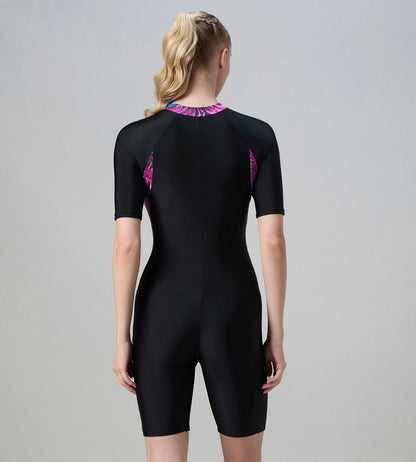 Women's Endurance10 Essential Splice Print Closedback Kneesuit - Black & Margarita Pink