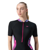 Women's Endurance10 Essential Splice Print Closedback Kneesuit - Black & Margarita Pink