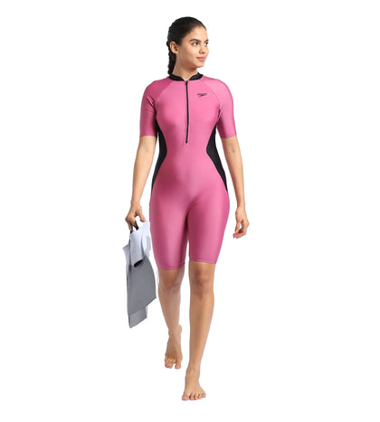 Women's Essential Panel Kneesuit Swimwear  - Hotmauve  &  Black_6
