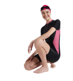 Women's Endurance 10 Essential Panel Kneesuit Swimwear - Black & Hotmauve