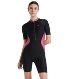 Women's Endurance 10 Essential Panel Kneesuit Swimwear - Black & Hotmauve