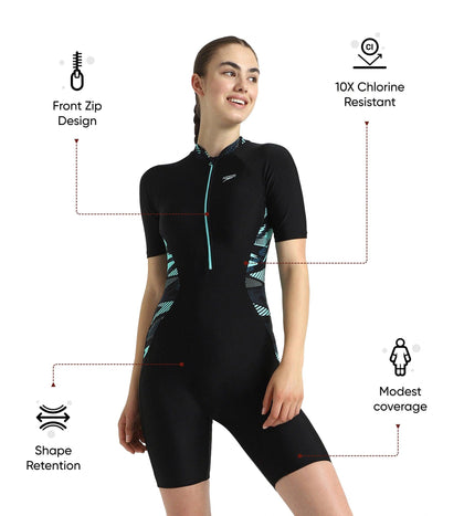 Women's Endurance10 Essential Splice Print Closedback Kneesuit - Black, Dark Teal & Arctic Glass