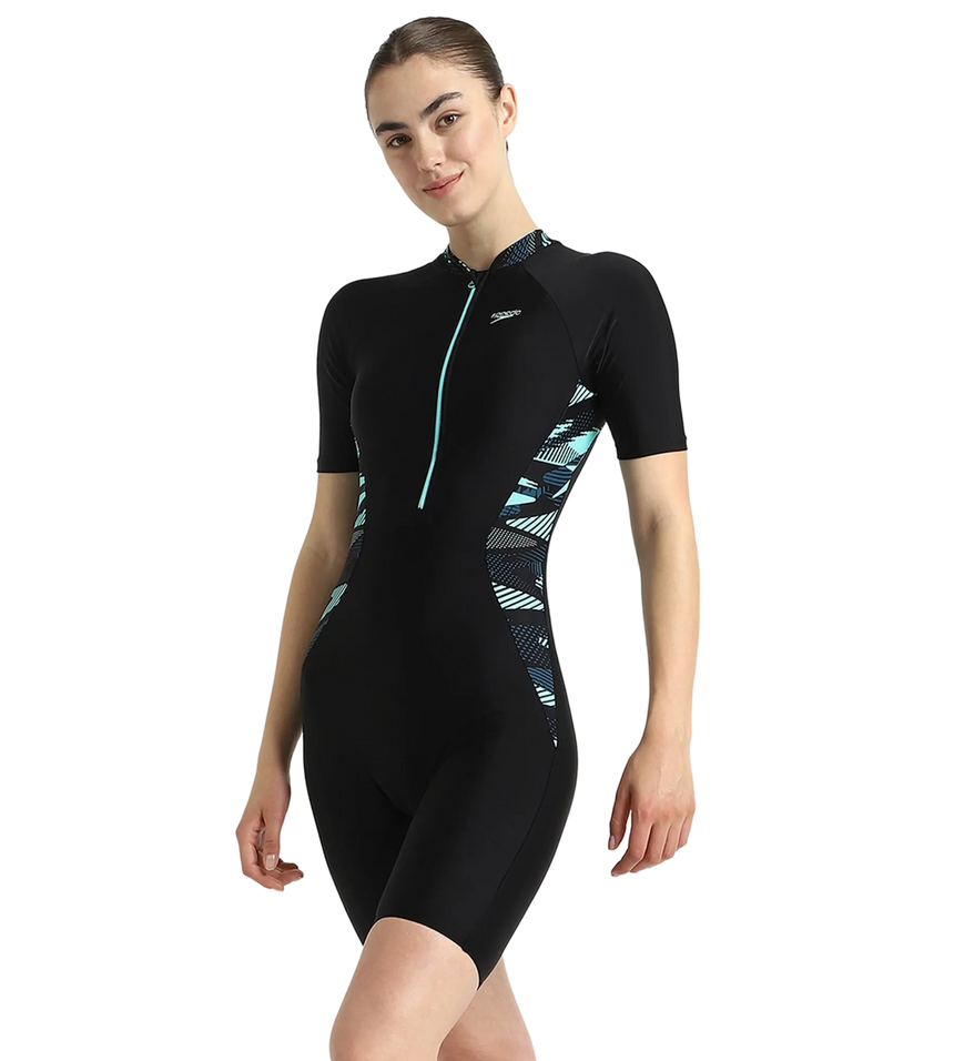 Women's Endurance10 Essential Splice Print Closedback Kneesuit - Black, Dark Teal & Arctic Glass