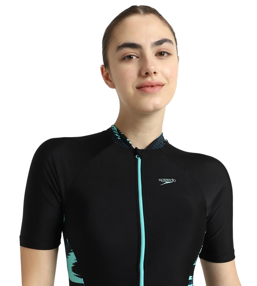 Women's Endurance10 Essential Splice Print Closedback Kneesuit - Black, Dark Teal & Arctic Glass