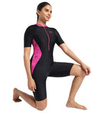 Women's Endurance Essential Panel Printed Kneesuit Swimwear  - Black  &  Wineberry_6