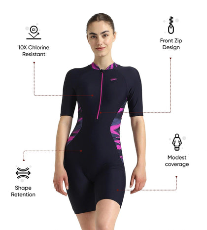 Women's Endurance10 Essential Splice Print Closedback Kneesuit - True Navy, Hapuna Blue & Diva