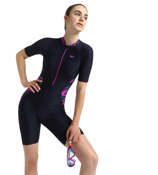 Women's Endurance10 Essential Splice Print Closedback Kneesuit - True Navy, Hapuna Blue & Diva