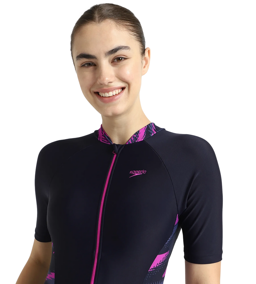 Women's Endurance10 Essential Splice Print Closedback Kneesuit - True Navy, Hapuna Blue & Diva