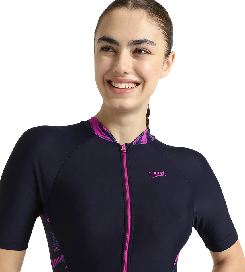 Women's Endurance10 Essential Splice Print Closedback Kneesuit - True Navy, Hapuna Blue & Diva