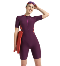 Women's Enduraflex Essential Splice Print Closedback Kneesuit - Plum Dandy, Coral Sands & Neon Violet