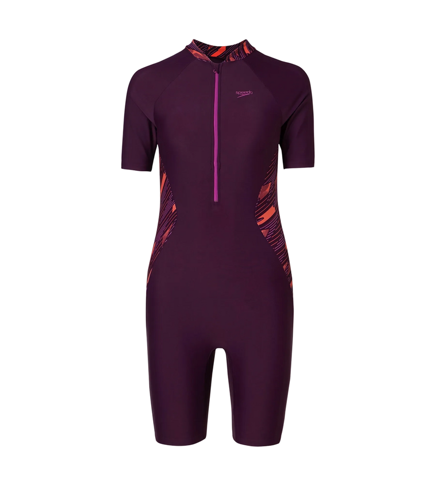 Women's Enduraflex Essential Splice Print Closedback Kneesuit - Plum Dandy, Coral Sands & Neon Violet