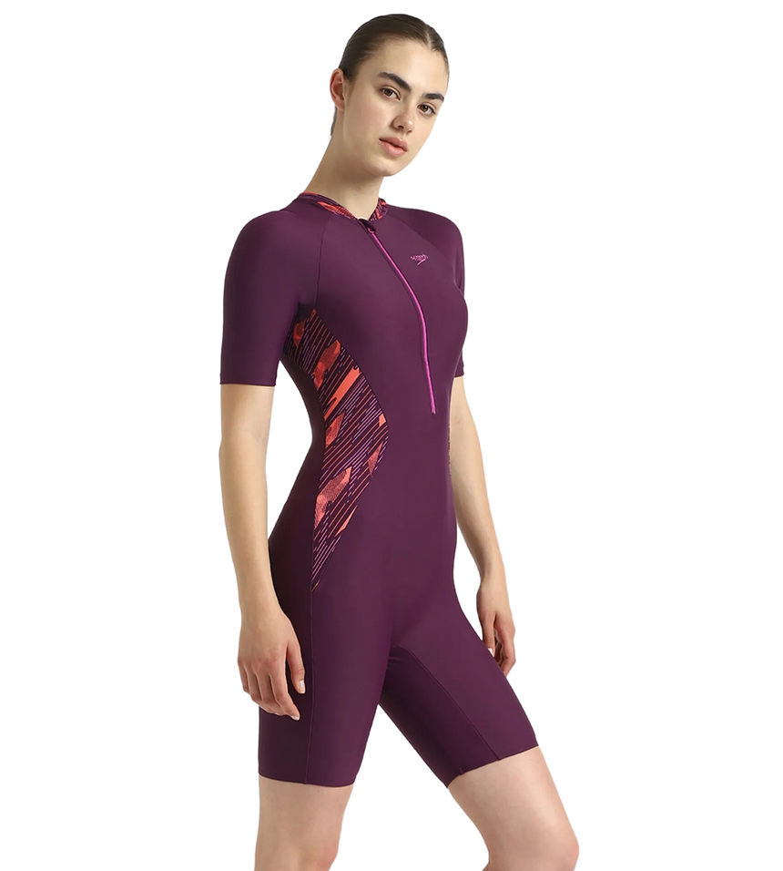 Women's Enduraflex Essential Splice Print Closedback Kneesuit - Plum Dandy, Coral Sands & Neon Violet