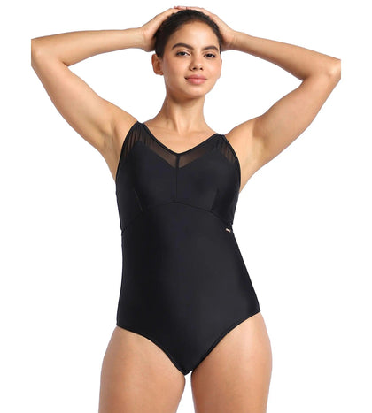 Women's Endurance Mesh Panel One Piece Swimwear - Black_2