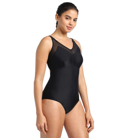 Women's Endurance Mesh Panel One Piece Swimwear - Black_3