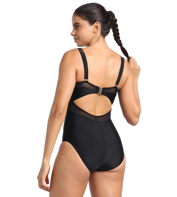 Women's Endurance Mesh Panel One Piece Swimwear - Black_4