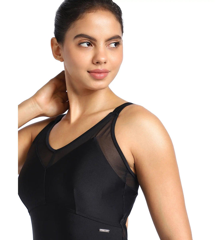 Women's Endurance Mesh Panel One Piece Swimwear - Black_5