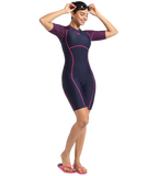 Women Endurance10 Essential Splice Print Closedback Kneesuit - True Navy & Electric Pink