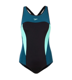 Women's Endurance+ High Neck Cross Back V-Cut One Piece Swimsuit - Black, Dark Teal & Arctic Glass