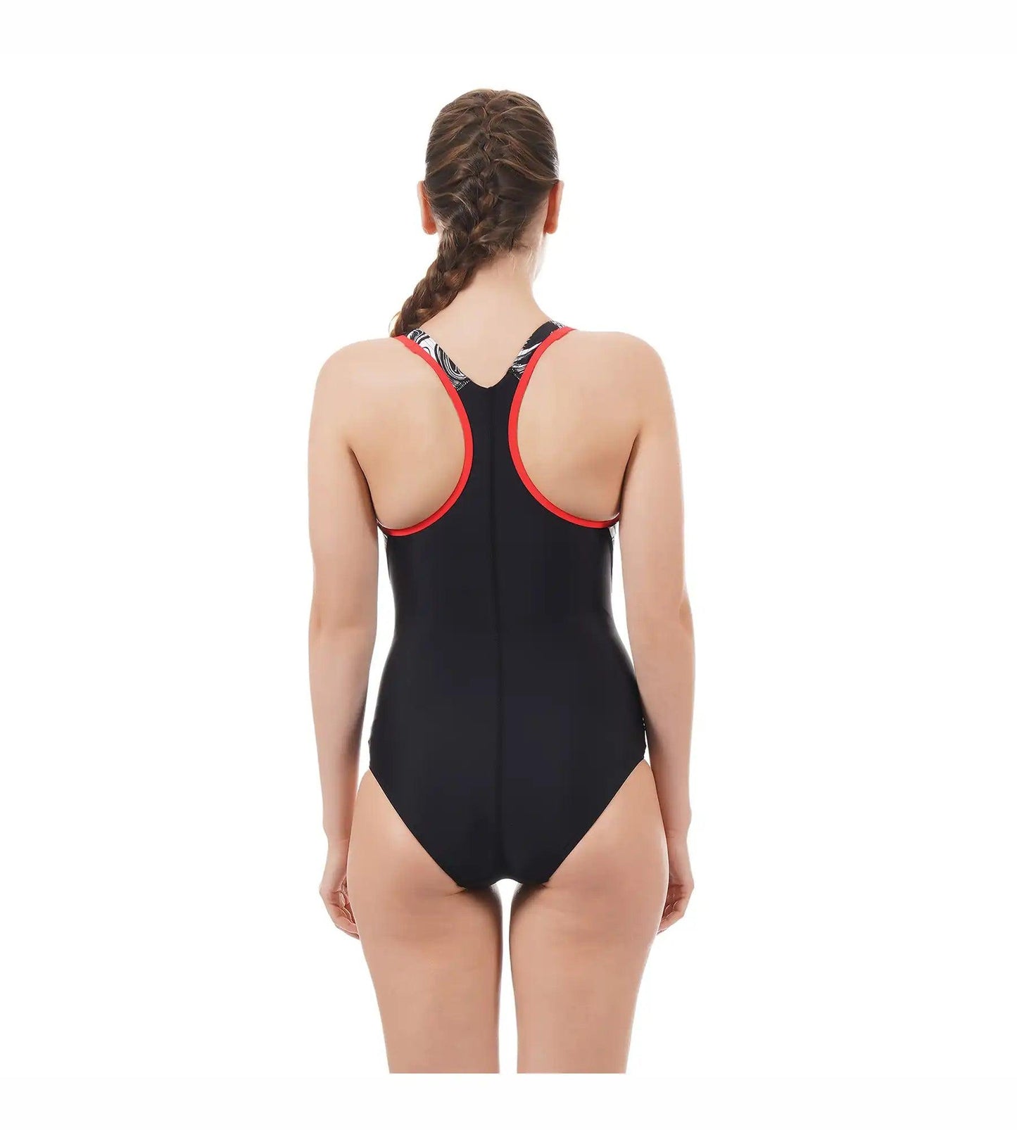 Women's Endurance Printed Fit Laneback One Piece Swimwear - Black  &  White_4