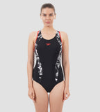 Women's Endurance 10 Side Panel Print Laneback One Piece Swimwear - Black & White