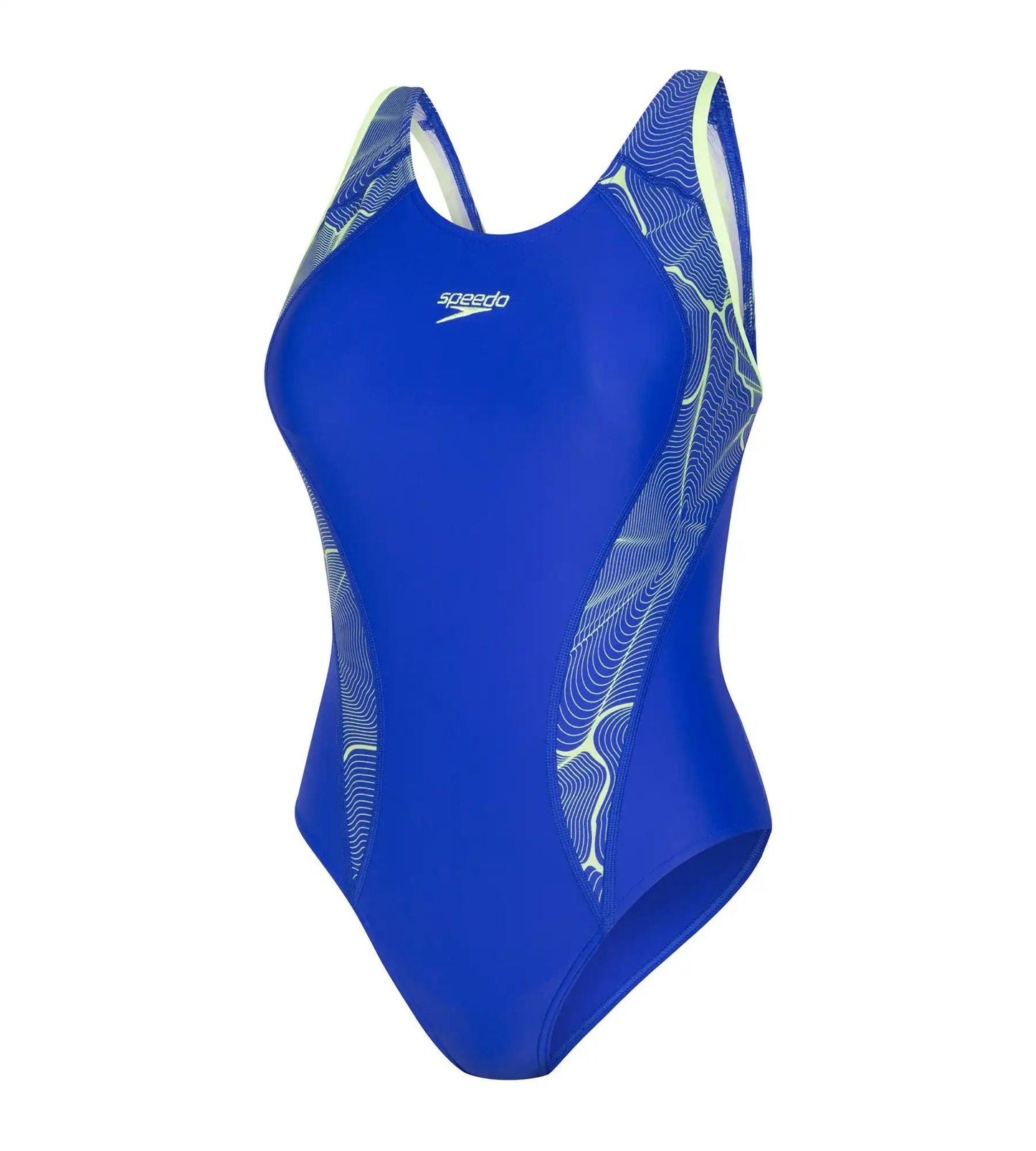 Women's Endurance Printed Fit Laneback One Piece Swimwear - Chroma Blue  &  Bright Zest_1