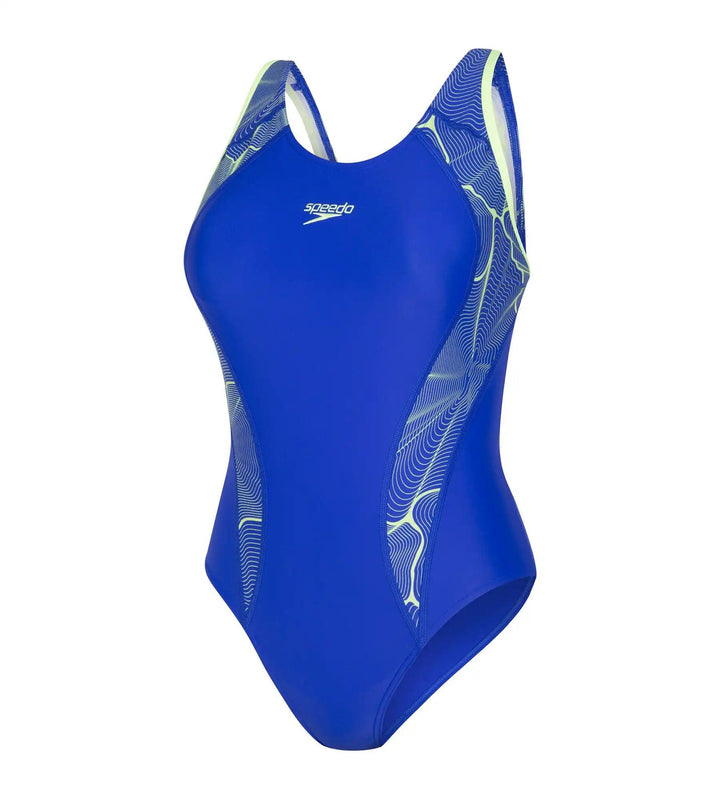 Women's Endurance Printed Fit Laneback One Piece Swimwear - Chroma Blue  &  Bright Zest_1