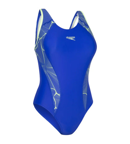 Women's Endurance Printed Fit Laneback One Piece Swimwear - Chroma Blue  &  Bright Zest_2