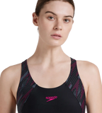 Women's Endurance 10 Hyperboom Splice Racerback One Piece Swimwear - Black & Electric Pink