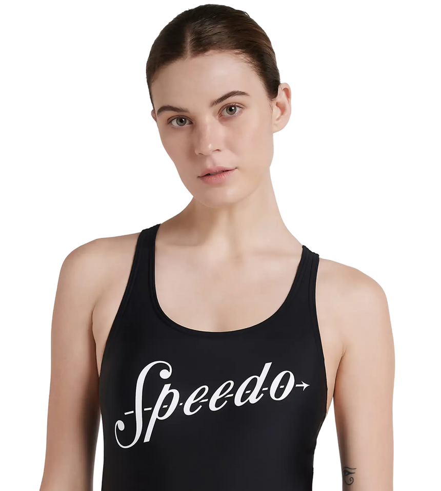 Women's Endurance 10 Heritage Logo Racerback One Piece Swimwear - Black & White
