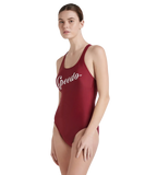 Women's Endura Brite Heritage Logo Racerback One Piece Swimwear - Oxblood & White