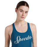 Women's Endurance 10 Heritage Logo Racerback One Piece Swimwear - Dark Teal & White