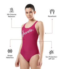 Women's Endura Brite Fabric Heritage Logo Racerback One Piece Swimwear - Berry & White