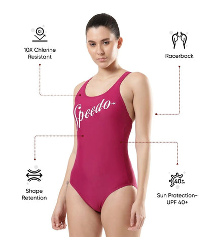 Women's Endura Brite Fabric Heritage Logo Racerback One Piece Swimwear - Berry & White