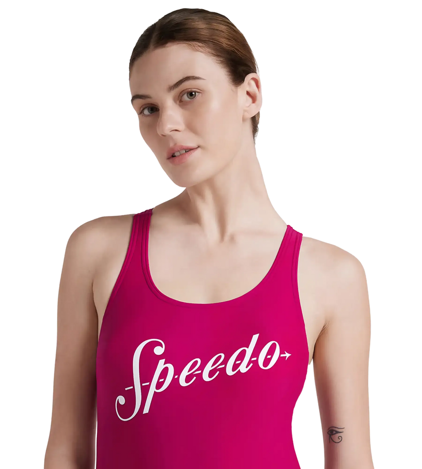 Women's Endura Brite Fabric Heritage Logo Racerback One Piece Swimwear - Berry & White