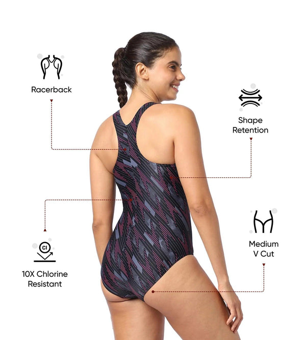 Women s Endurance 10 Hyperboom Printed Racerback One Piece Swimwear Black Electric Pink