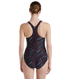 Women's Endurance 10 Hyperboom Printed Racerback One Piece Swimwear - Black & Electric Pink