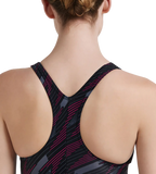 Women's Endurance 10 Hyperboom Printed Racerback One Piece Swimwear - Black & Electric Pink